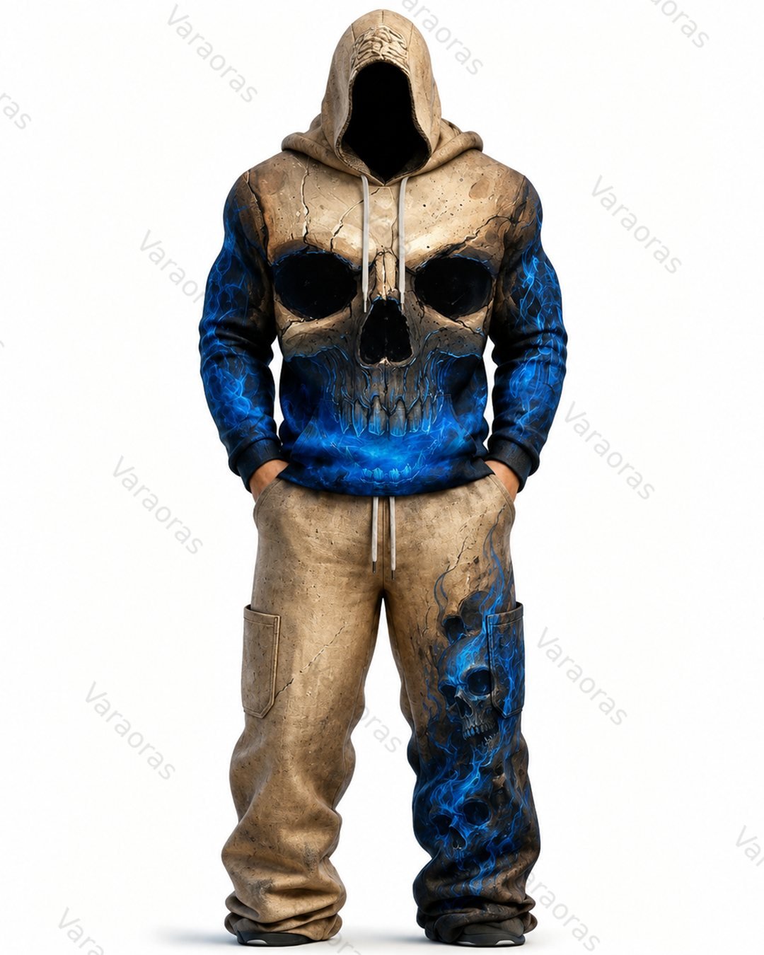 Men's Fashion 3D Skull Print Hoodie & Pants Two-Piece Set 1410