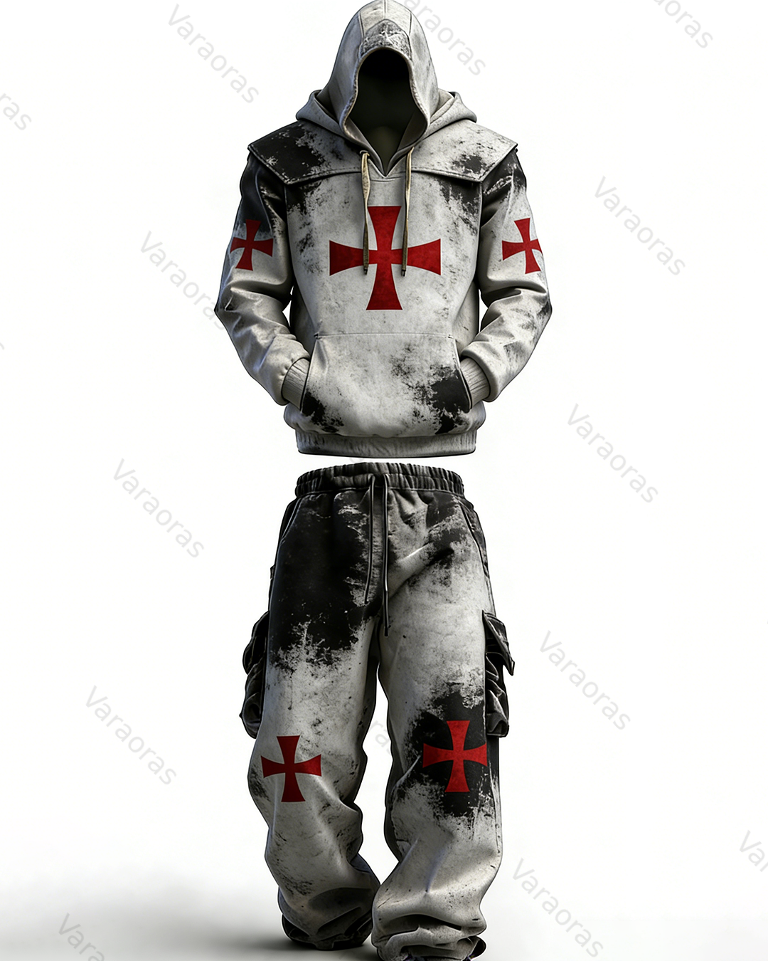 (Short Set) Men's Spring Fashion Color-Block Embroidered Hoodie and Pants Two-Piece Set  4070