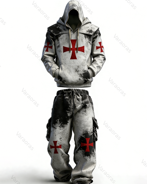(Short Set) Men's Spring Fashion Color-Block Embroidered Hoodie and Pants Two-Piece Set  4070