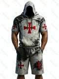 Men's Spring Fashion Color-Block Embroidered Hoodie and Pants Two-Piece Set  4070