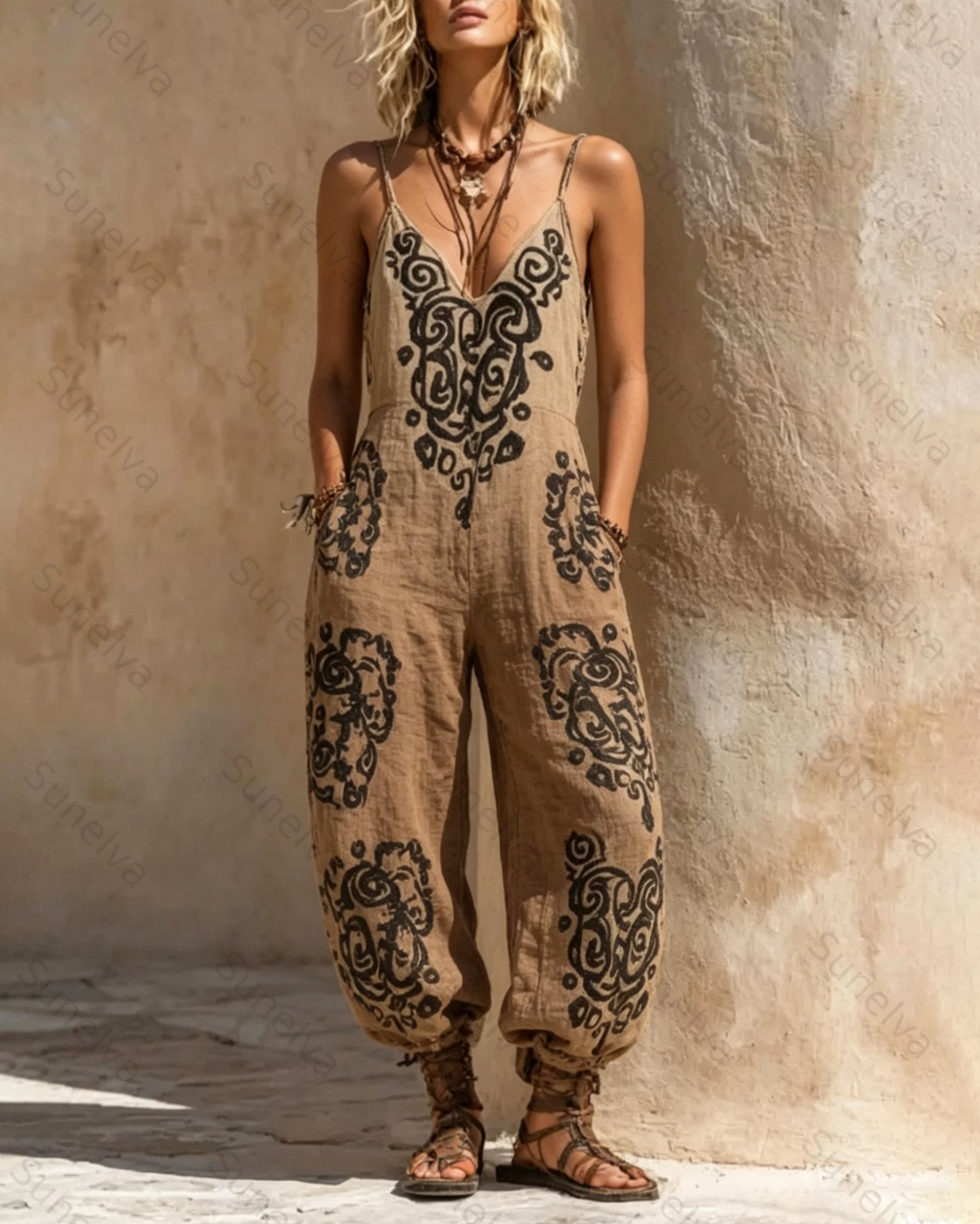 Elegant and Stylish Women's Boho-Style Embroidered Jumpsuit  1816