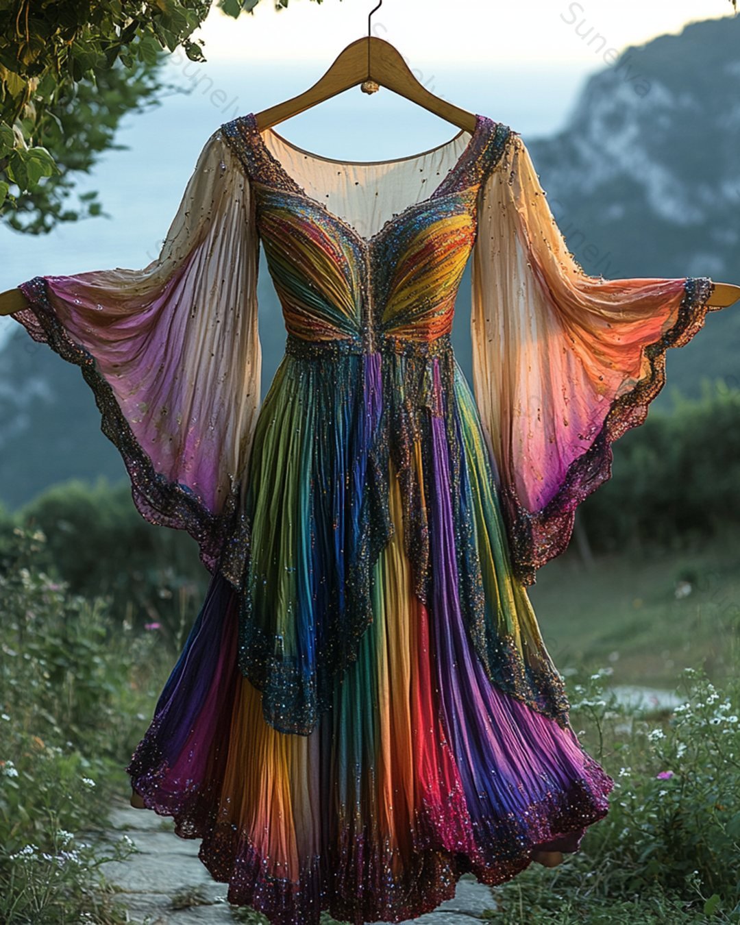 Women's Summer Vacation Fashionable and Elegant Irregular Tie-Dyed Chiffon Dress  3988