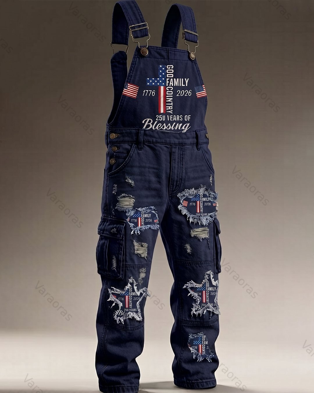 Men's Summer Fashion Faith Cross Print Overalls 7290