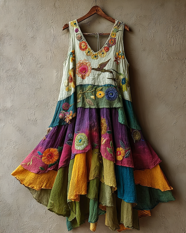 Vintage color-blocked floral maxi dress 5999