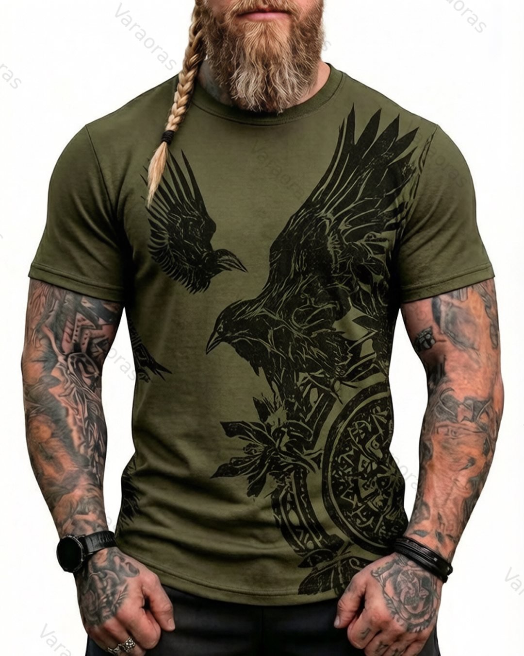 Men's Summer Viking Raven Print Short-Sleeve T-Shirt 5467