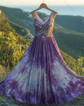 Women's Summer Vacation Fashionable and Elegant Irregular Tie-Dye Spaghetti strap maxi skirt 5802