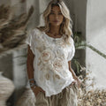 Women's Vintage Floral Art Linen Blend Comfy T-shirt a047