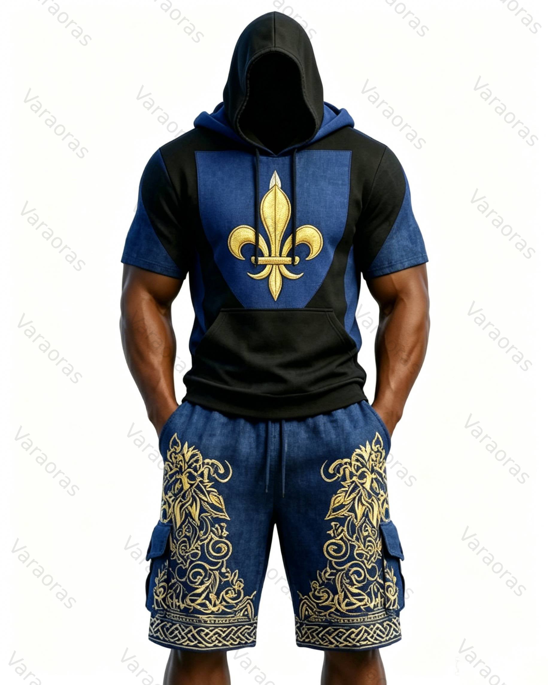 Men's Fashion Embroidered Hoodie and Pants Two-Piece Set4356