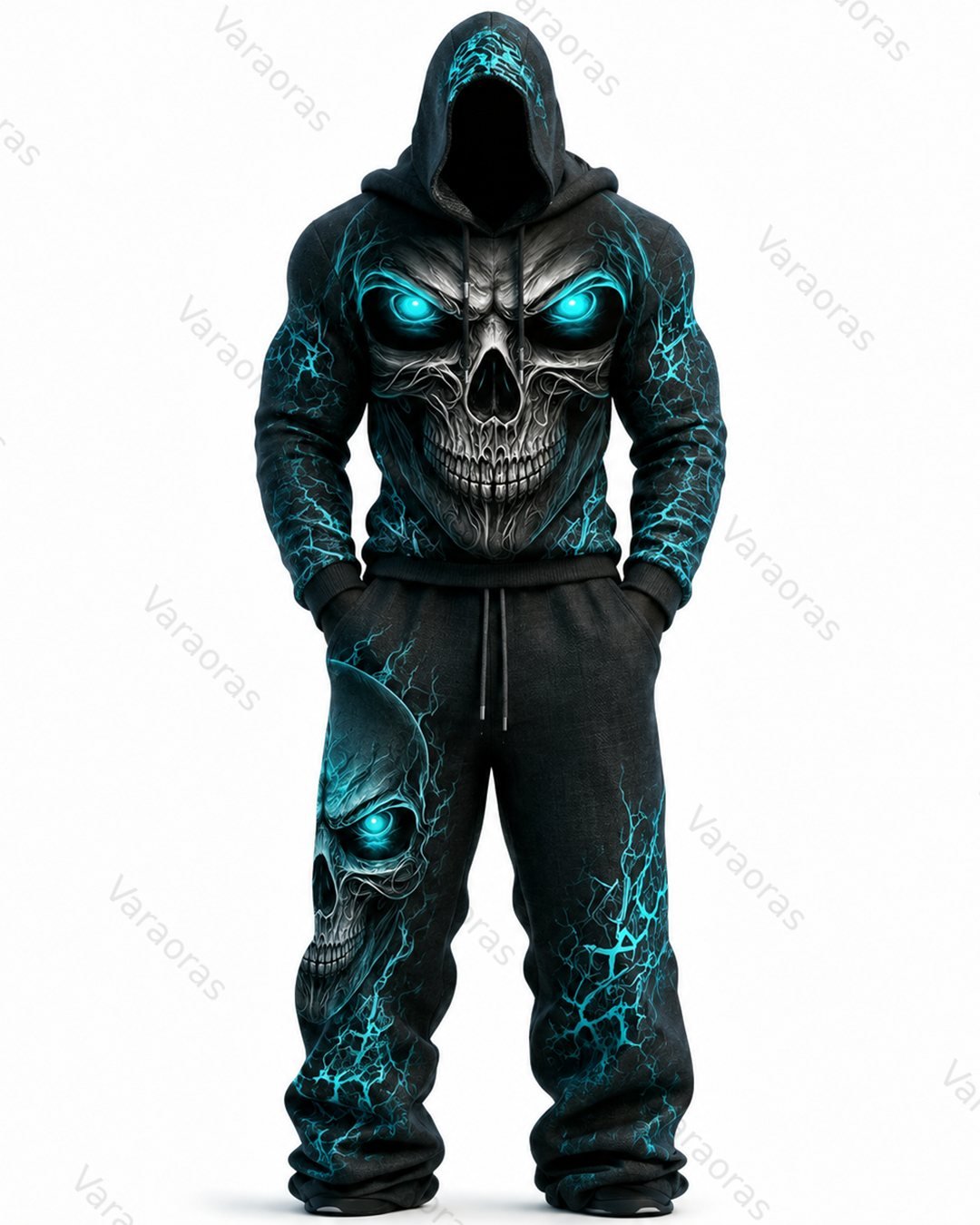 Men's Fashion Skull Print Hoodie & Pants Two-Piece Set 6468