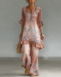 Floral Embroidery Gradient Elegant Two Piece Set 4039