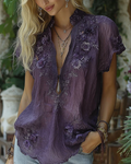 Women's Fashionable Floral Embroidered Asymmetrical Top 5517