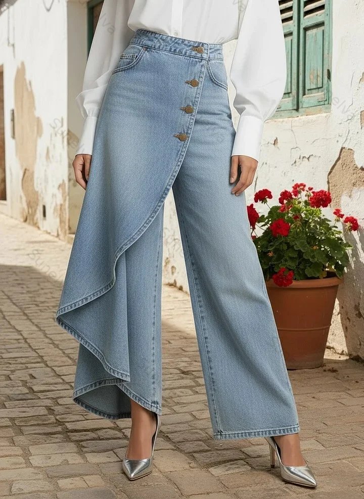 Women's High-waisted Relaxed Fit Wide-leg Jeans With A Stylish Design 5b65