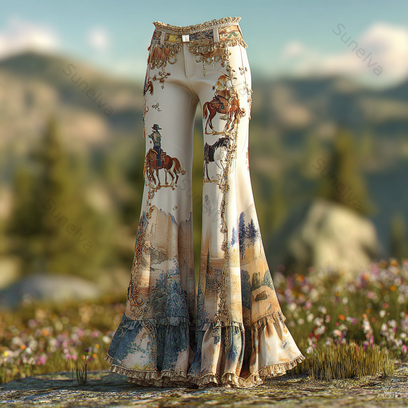 Women's Spring Fashion Outdoor Western Ethnic Print Pants 1369