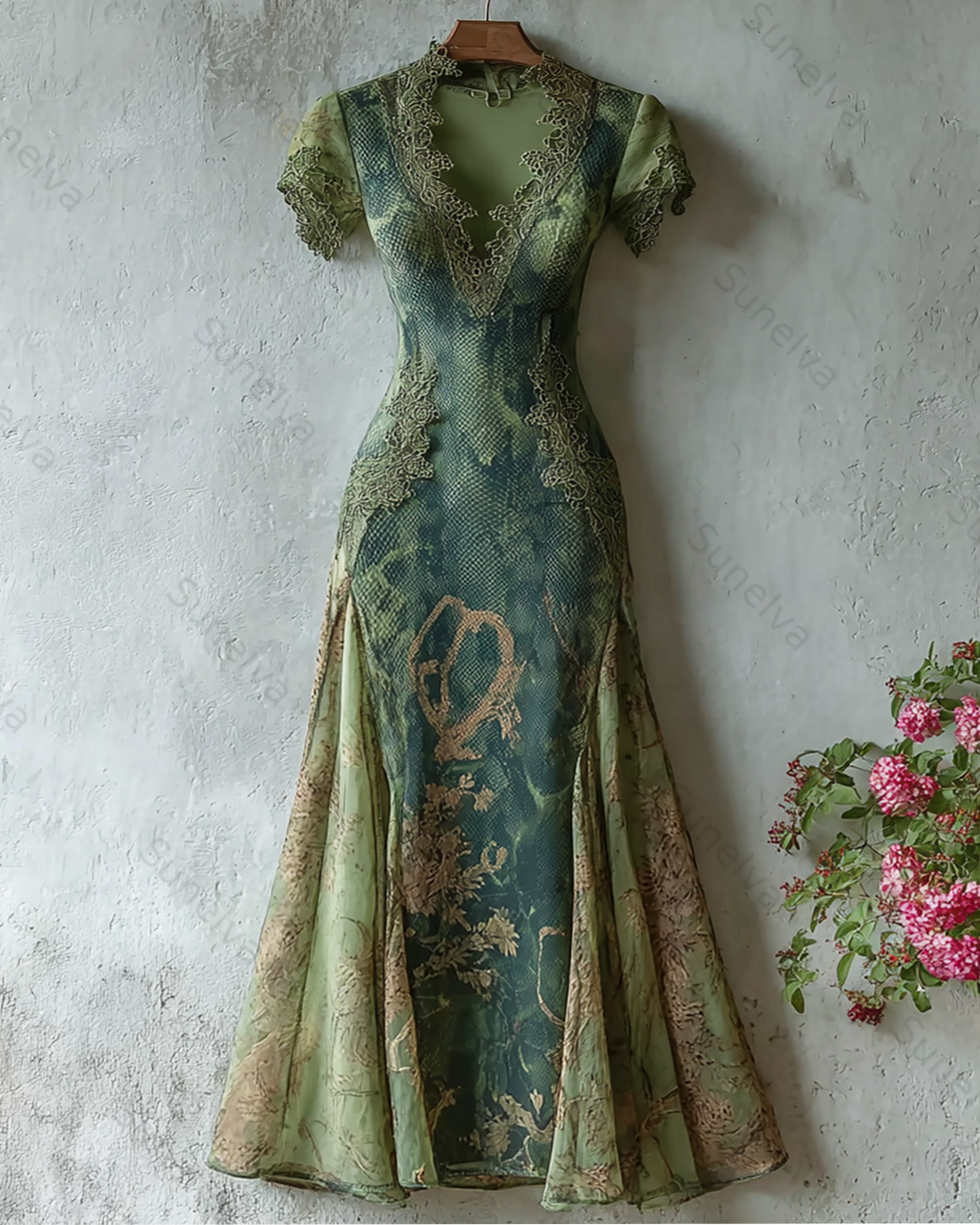 Women's Elegant Snake Print Irregular Mesh Dress 8547
