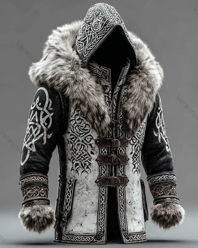 Men's Winter Assassin and Viking Themed Embroidered Fashion Thick Warm Leather Jacket 3703