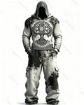 Men's Fashion Viking Tree of Life Embroidered Hoodie & Pants Two-Piece Set 4415
