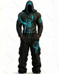Men's Fashion Viking Contrast Color Embroidered Hoodie & Pants Two-Piece Set 9441