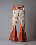 Spring/Summer Color Block Denim Linen Flared Pants8209