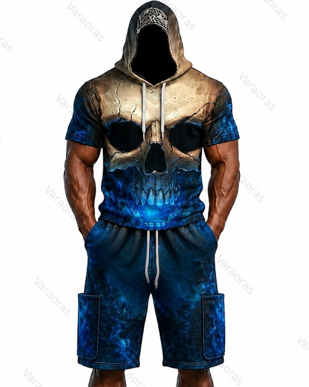 Men's Fashion 3D Skull Print Hoodie & Pants Two-Piece Set 1410