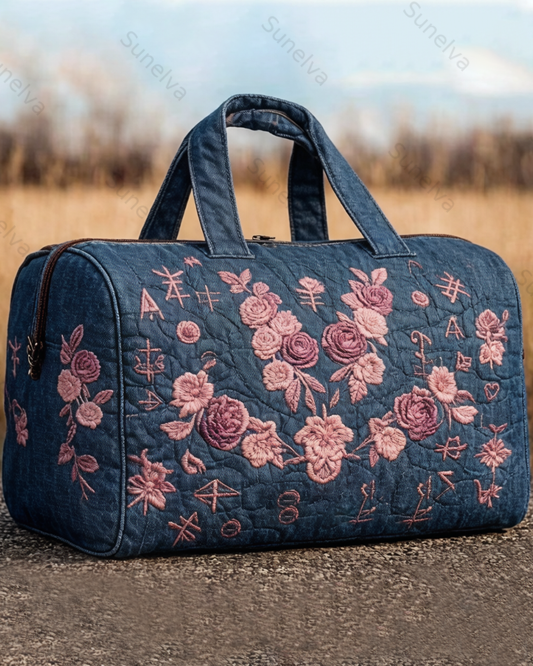 Floral-themed embroidered fashion item: quilted travel bag  1523