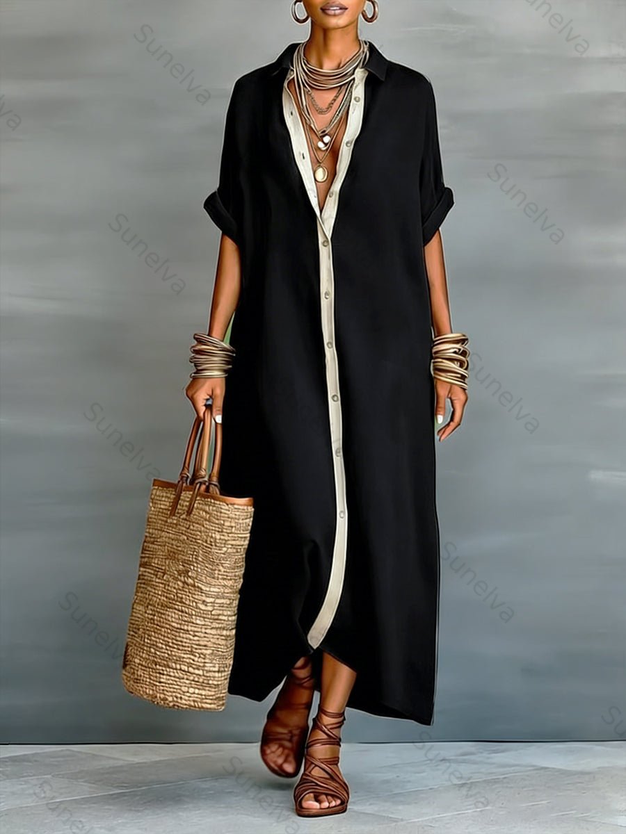 Women's Loose-fitting Linen And Cotton Shirt Dress 69ab