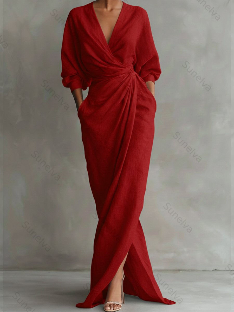 Women's Linen And Cotton Extra-long Dress 7e55