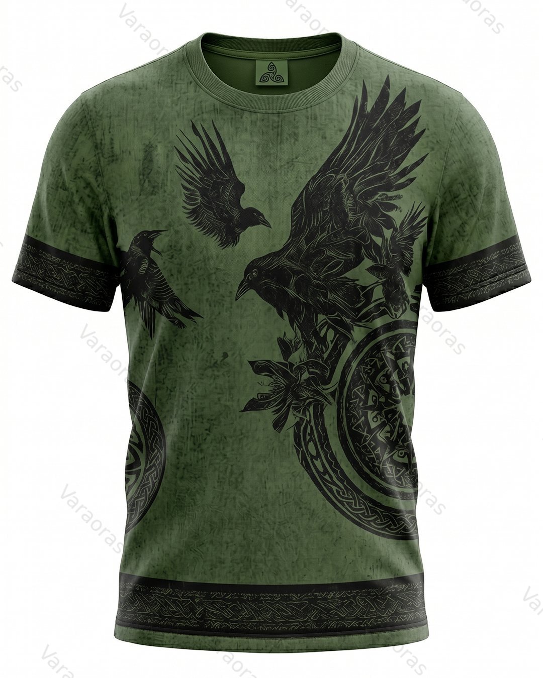 Men's Fashionable Viking Contrast Color Raven Print T-shirt 6959