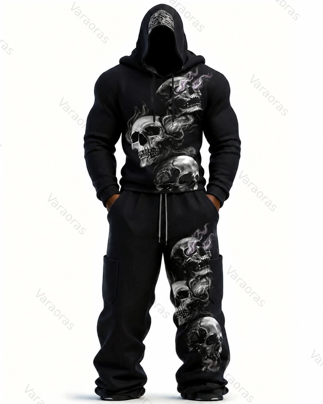 Men's Fashion Skull Print Hoodie & Pants Two-Piece Set 7372