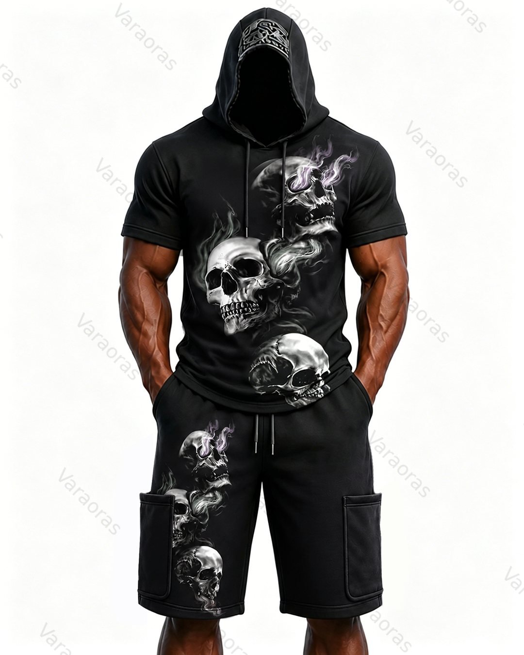 Men's Fashion Skull Print Hoodie & Pants Two-Piece Set 7372