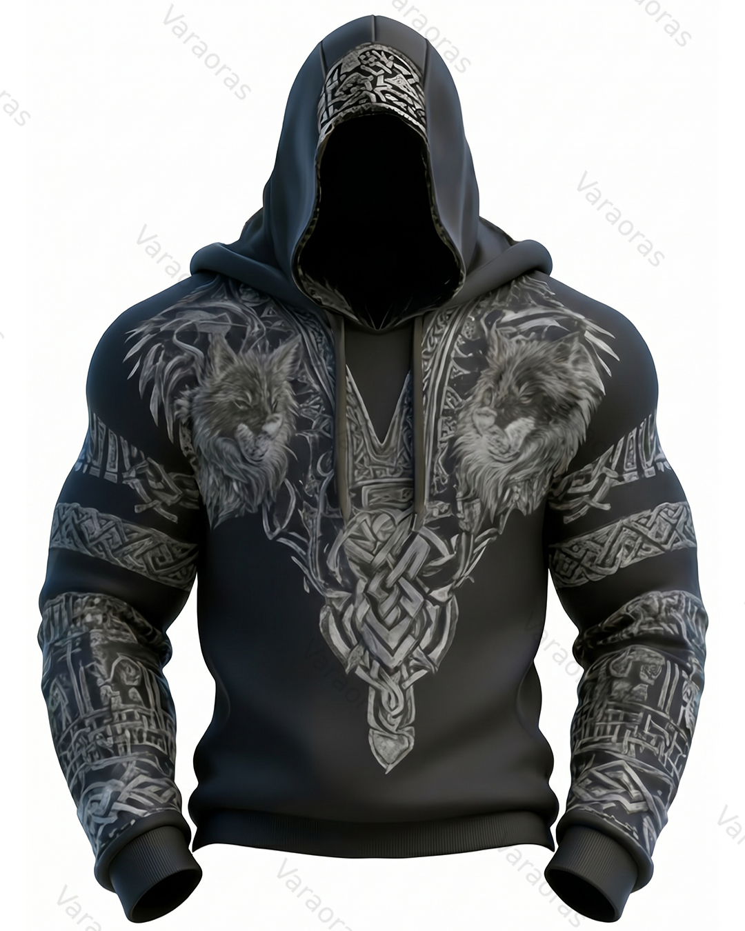 Men's Spring Viking Embroidered Hoodie and Pants Two-Piece Set   1901
