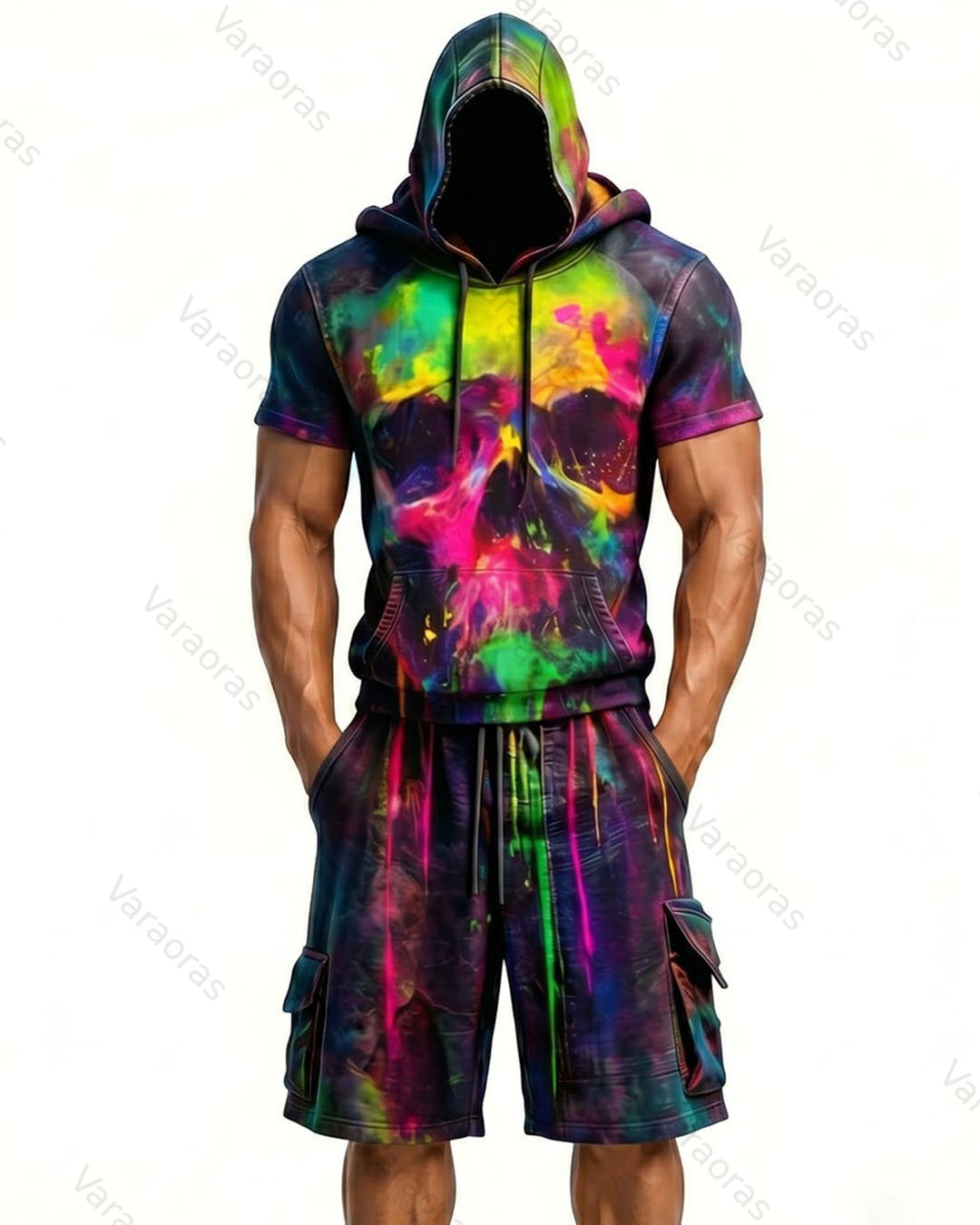Men's Fashion Skull Contrast Color Embroidered Hoodie & Pants Two-Piece Set 2248