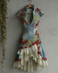 Women's Summer Vacation Style Irregular Ruffled Floral Embroidery Midi Dress 3969
