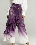 Women's Summer Elegant Floral Embroidery Ruffled Patchwork Gradient Denim Jeans  1268