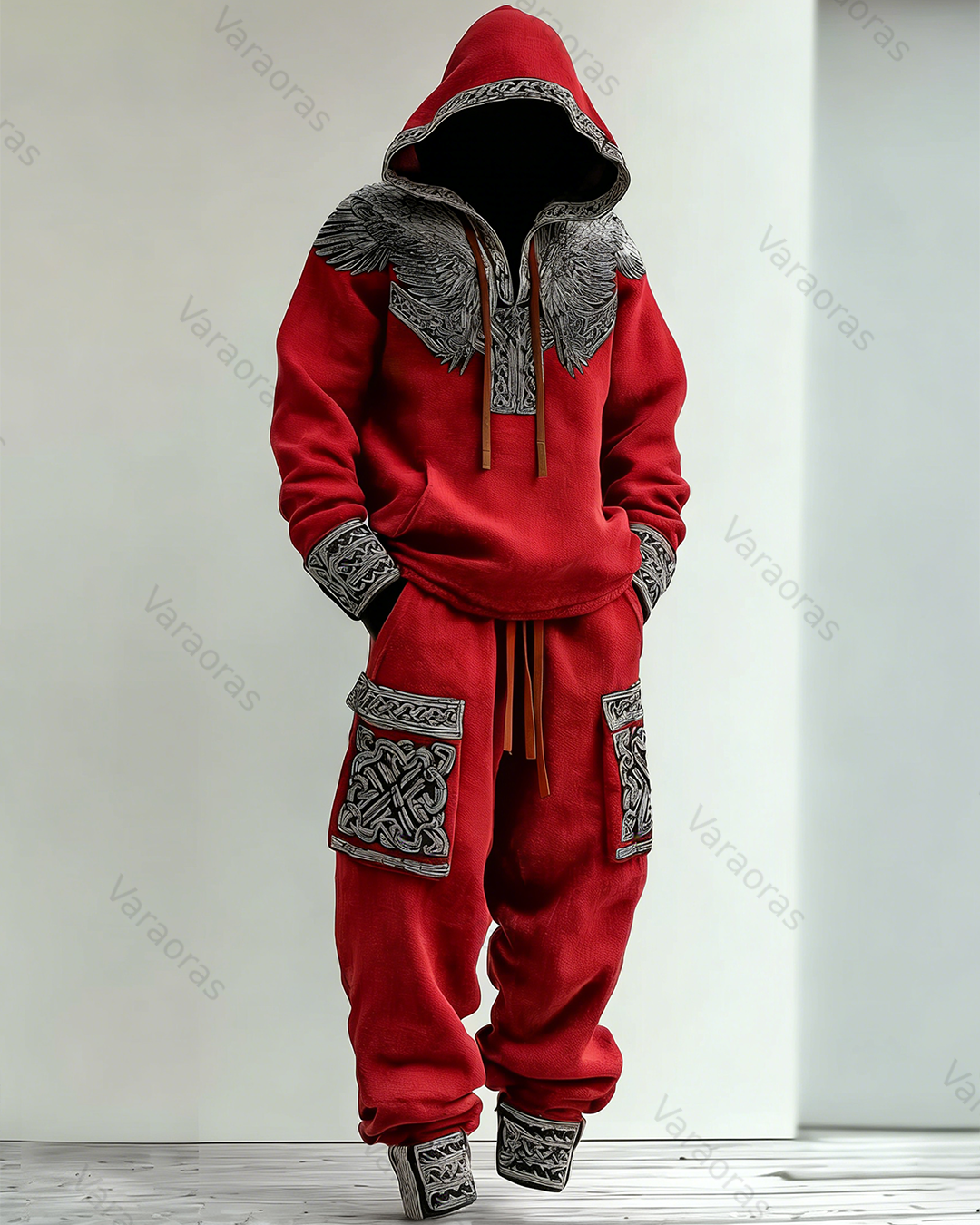 Men's Fashion Viking Linen Hoodie and Pants Two-Piece Set 2951