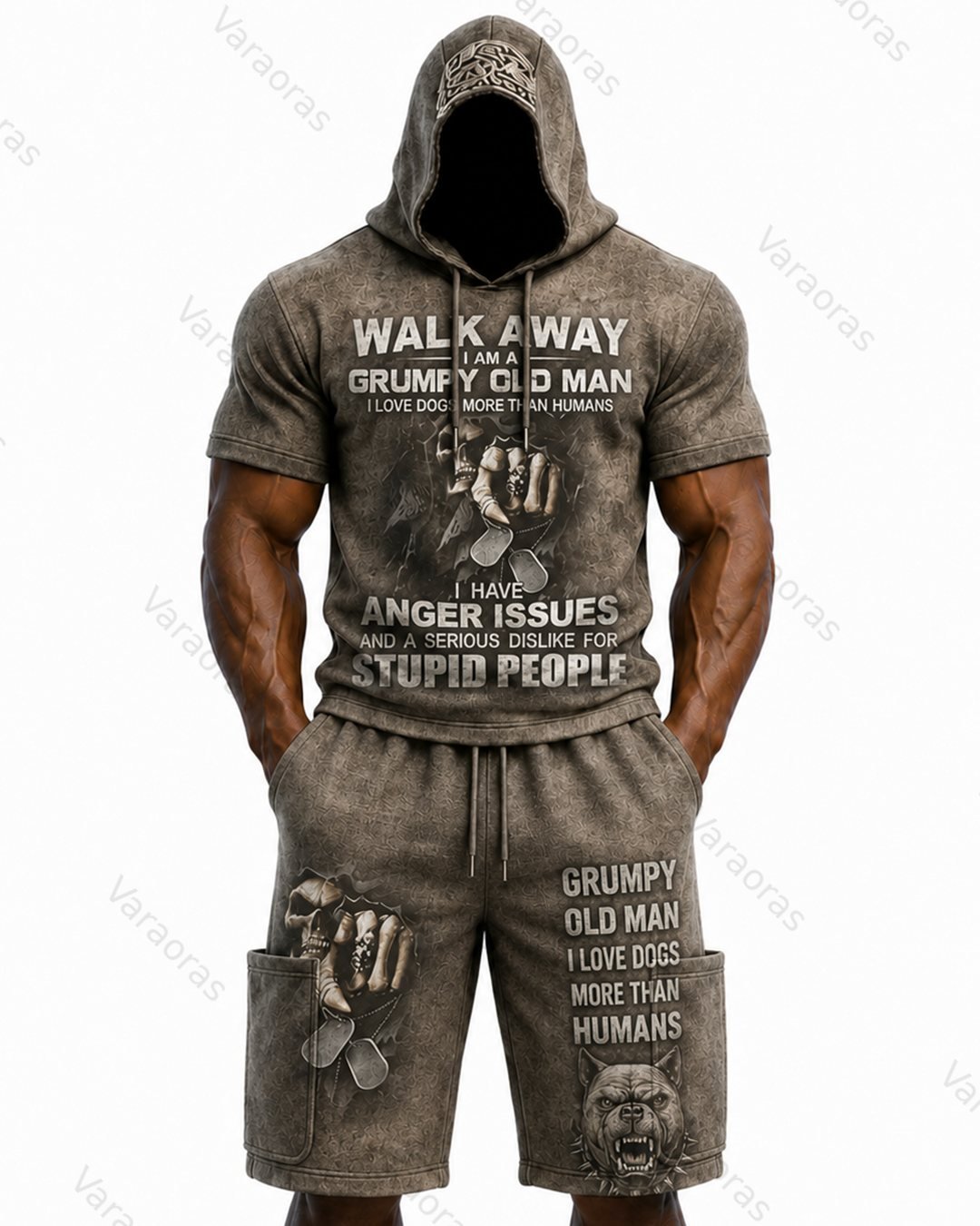 Men's Fashion Skull Print Hoodie & Pants Two-Piece Set 9849