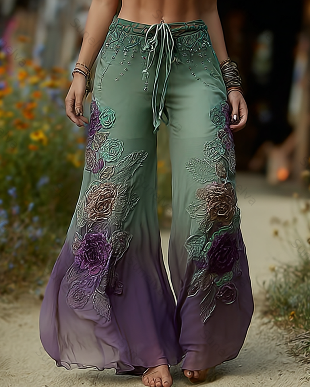 Women's Elegant Floral Embroidered Summer Pants 2294