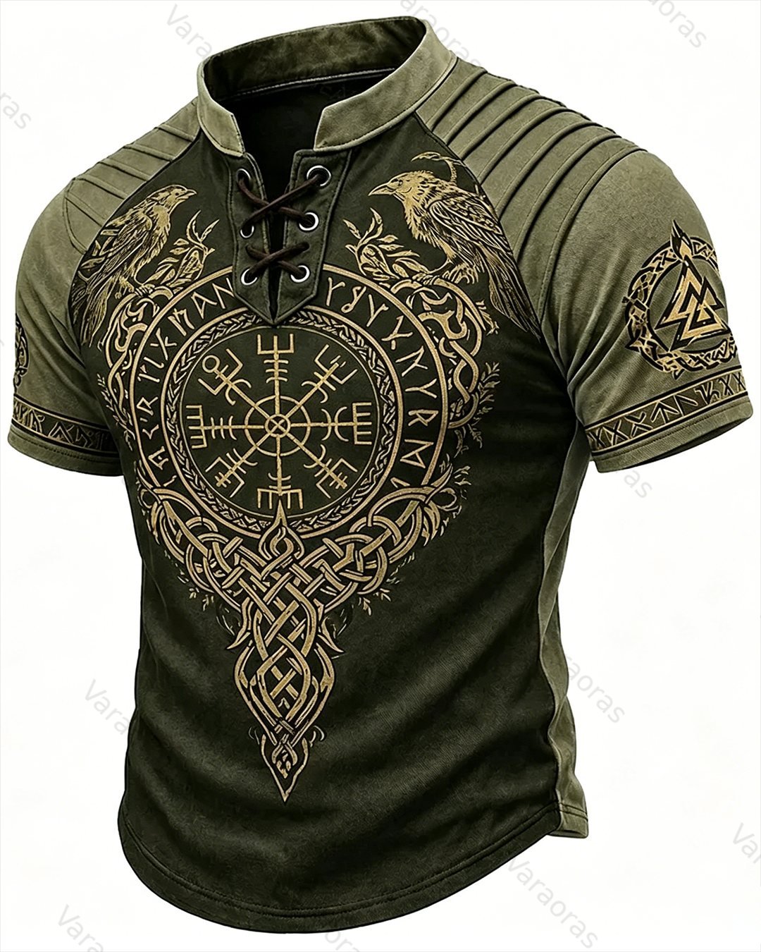 Men's Viking Print Short-Sleeve Henley T-Shirt 7386