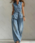 Women's Summer Denim Two-Piece Set (Top & Pants) 7280