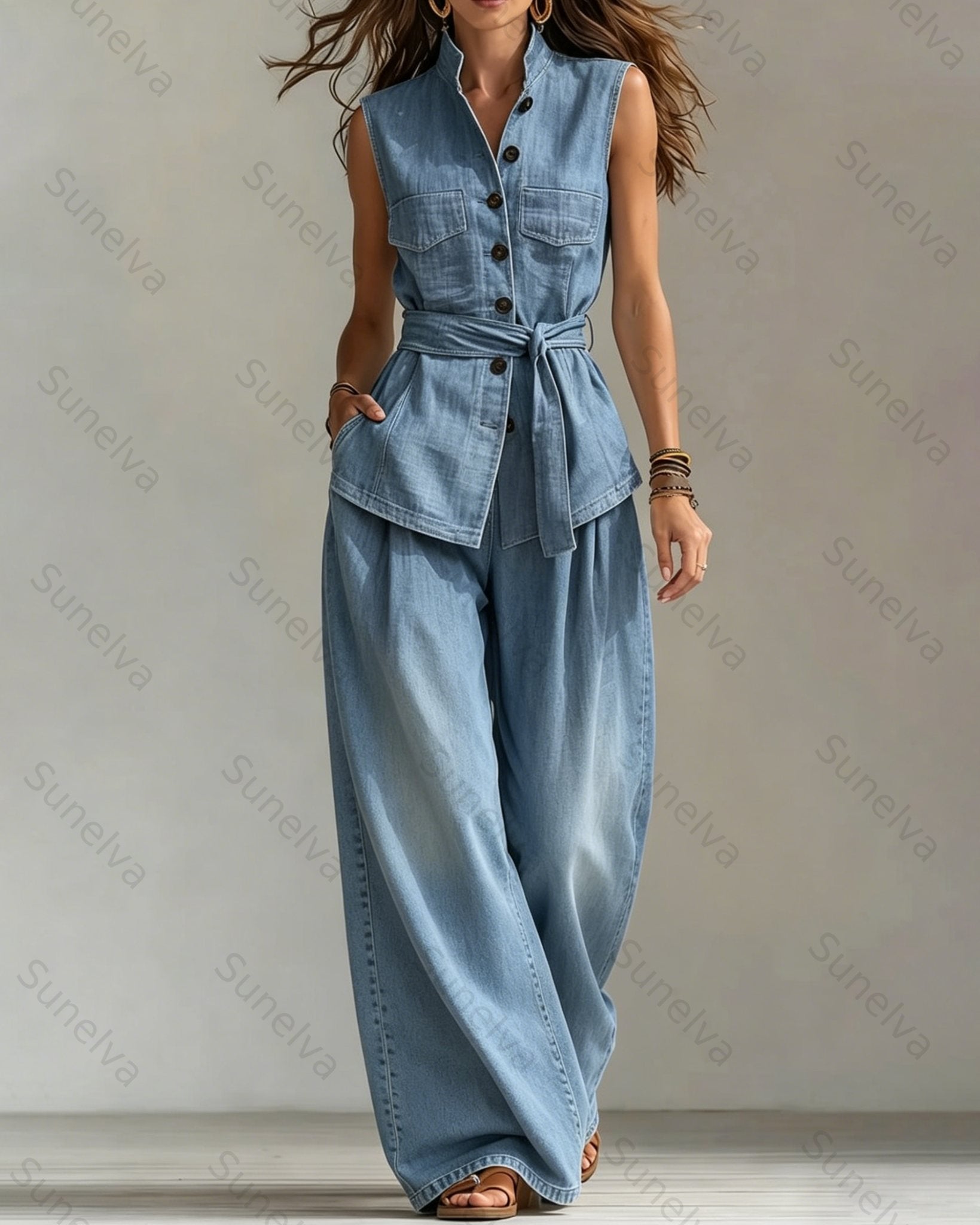 Women's Summer Denim Two-Piece Set (Top & Pants) 7280