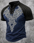 Men's Vintage Viking Celtic Knot Print Short-Sleeve Henley T-Shirt 7768