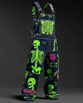 Men's Fashionable and Playful Color-Blocked Skull-Print Overalls 7089