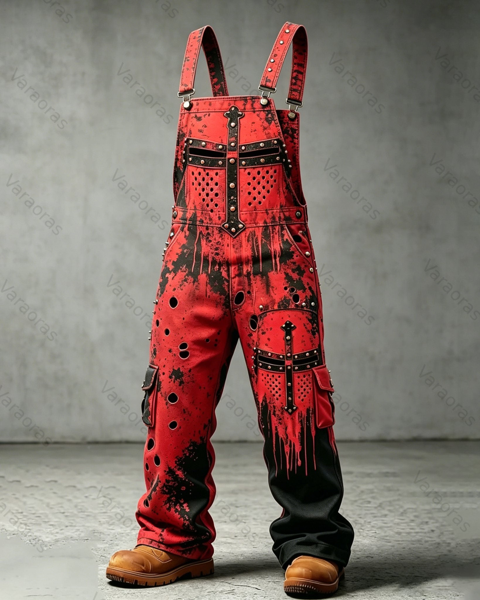Men's Summer Outdoor Fashion Viking Cross Embroidered Overalls 4913