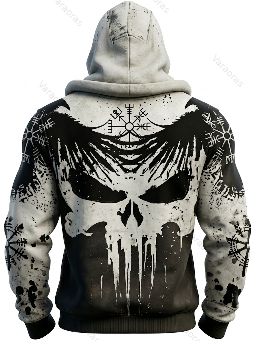 Men's Fashion Viking Contrast Color Embroidered Hoodie & Pants Two-Piece Set 4050