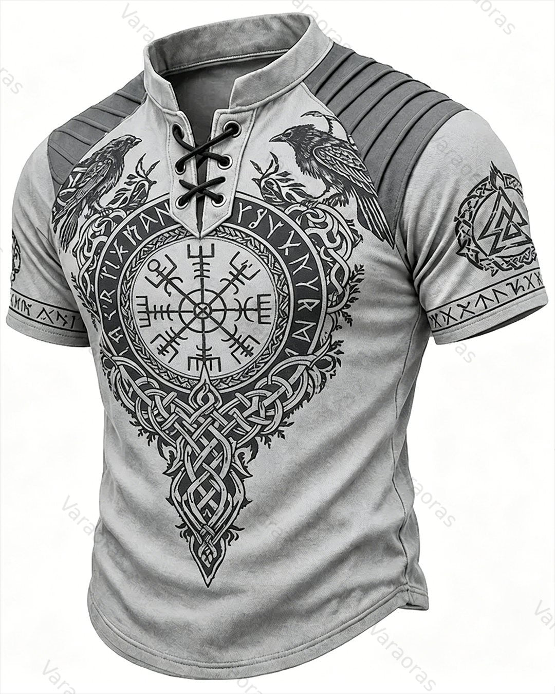 Men's Viking Print Short-Sleeve Henley T-Shirt 7386