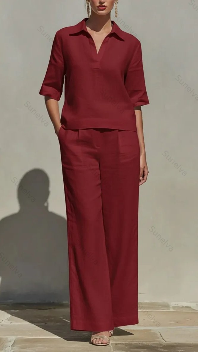 New Arrivals🔥Women's Solid Cotton Linen Two-Piece Set 66fd