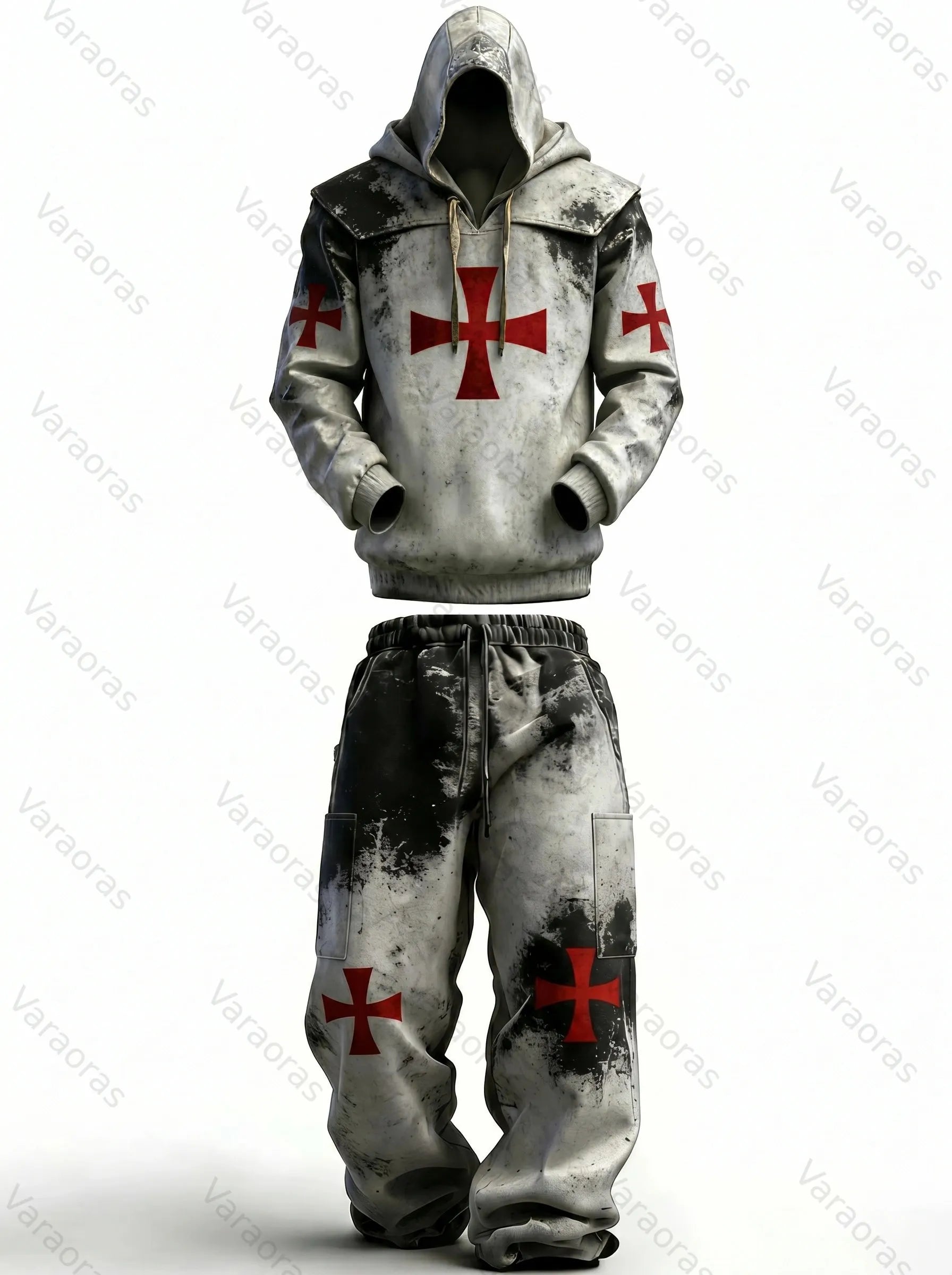 Men's Spring Fashion Color-Block Embroidered Hoodie and Pants Two-Piece Set  4070
