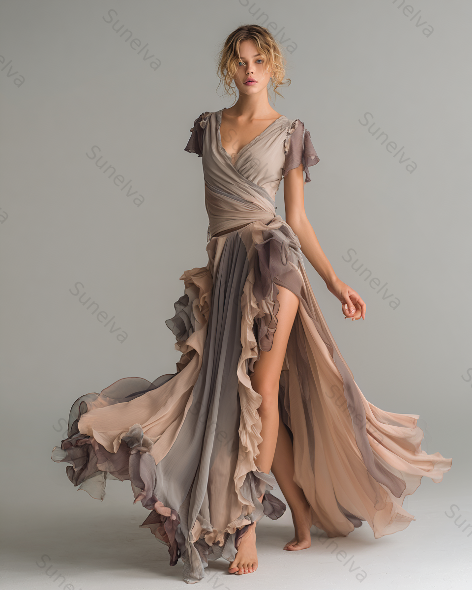 Summer outdoor ruffle patchwork dress9641