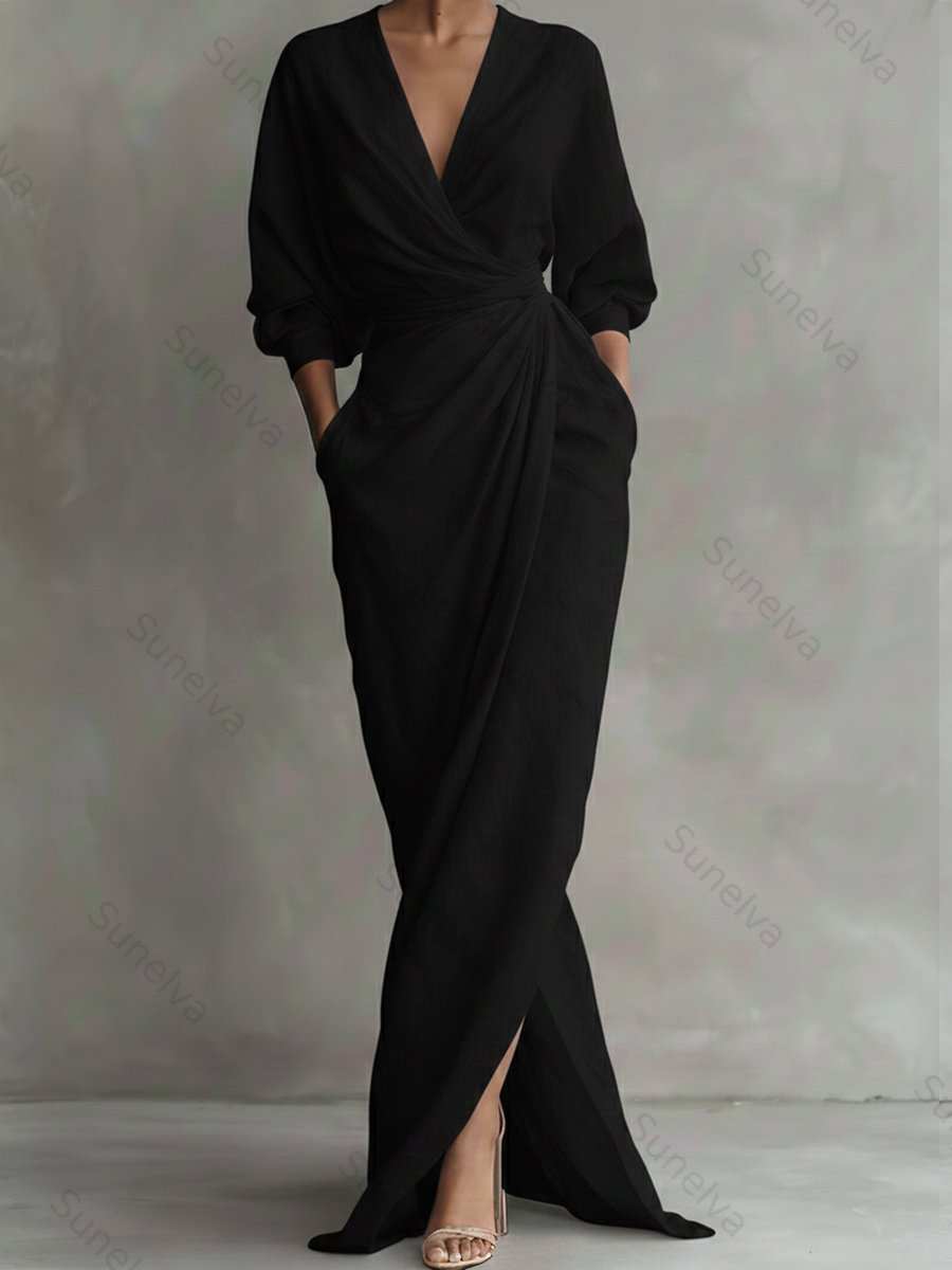 Women's Linen And Cotton Extra-long Dress 7e55