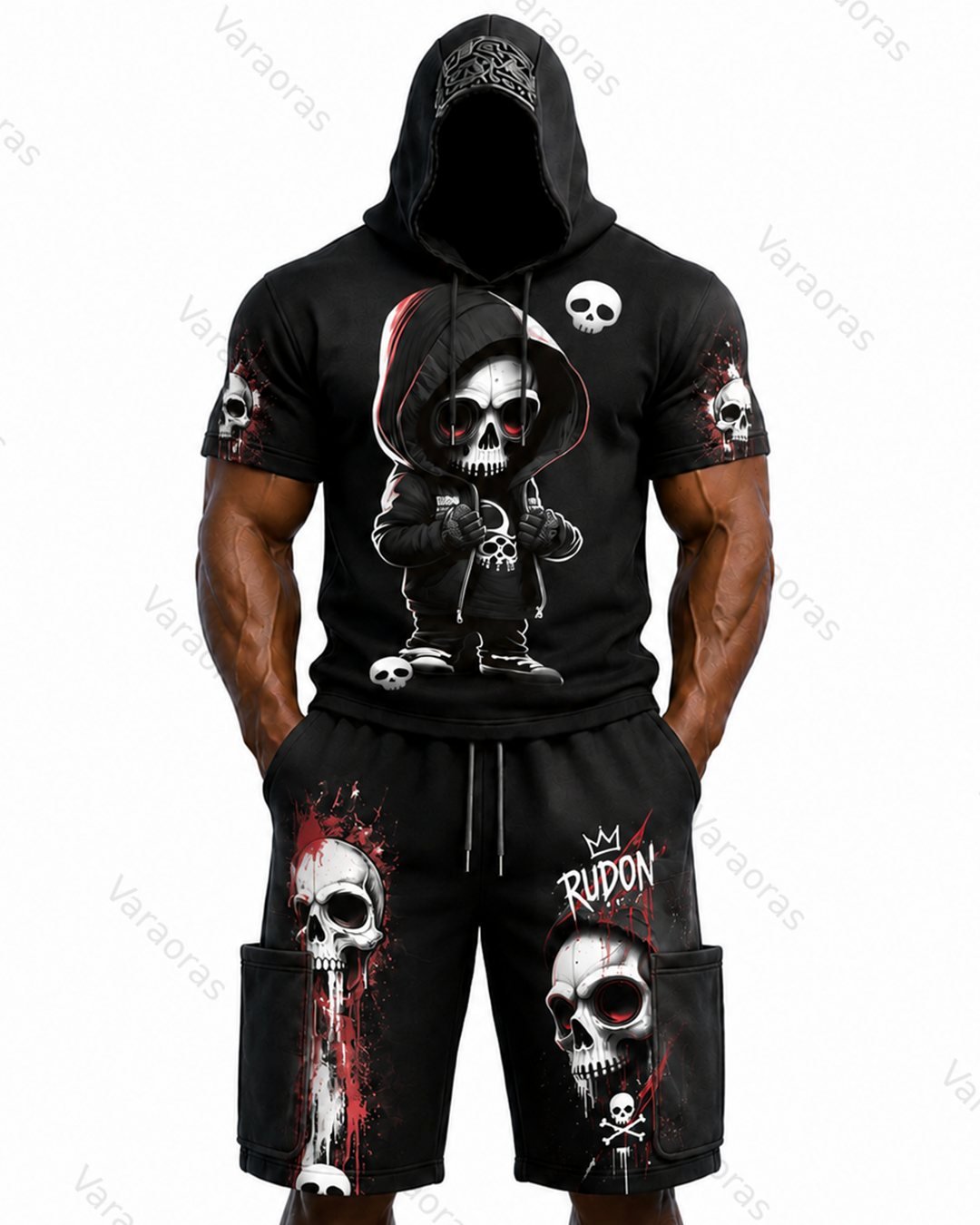Men's Fashion Skull Print Hoodie & Pants Two-Piece Set 4099