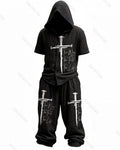Men's Summer Fashion Embroidered Hooded Top and Pants Two-Piece Set 8801
